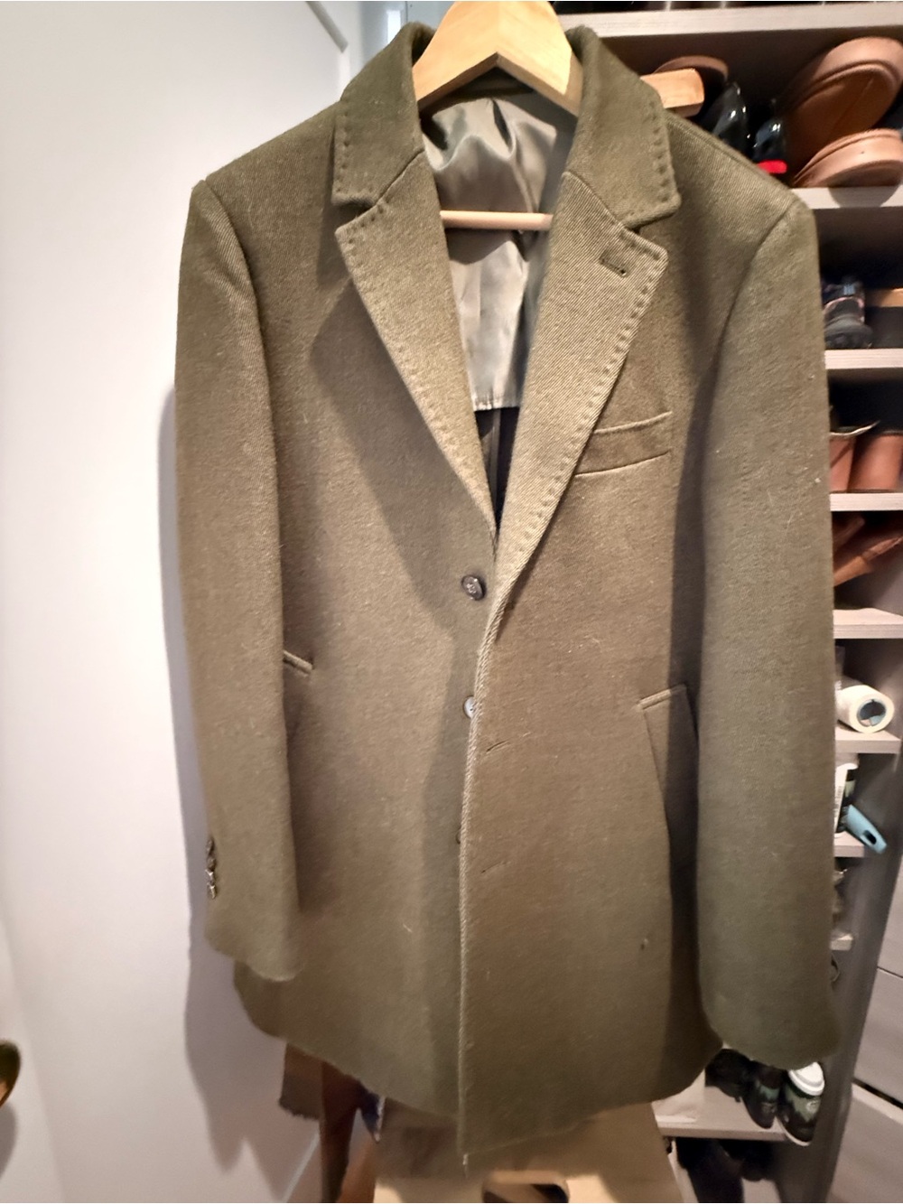 Men's Gutteridge Olive Wool Blend Single-Breasted Coat 3/4 Length